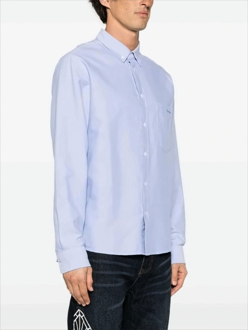 Long Sleeve Blue Cotton Button-Up Shirt