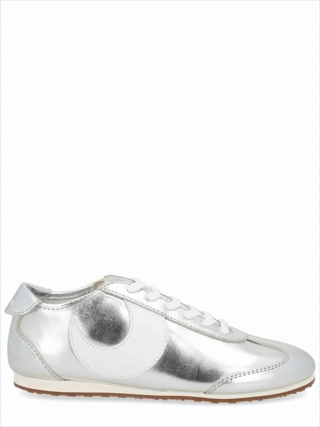 Metallic Silver Leather Sneakers with Crescent Accent