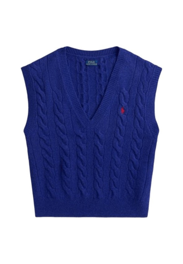 Cable Knit V-Neck Vest in Rich Blue