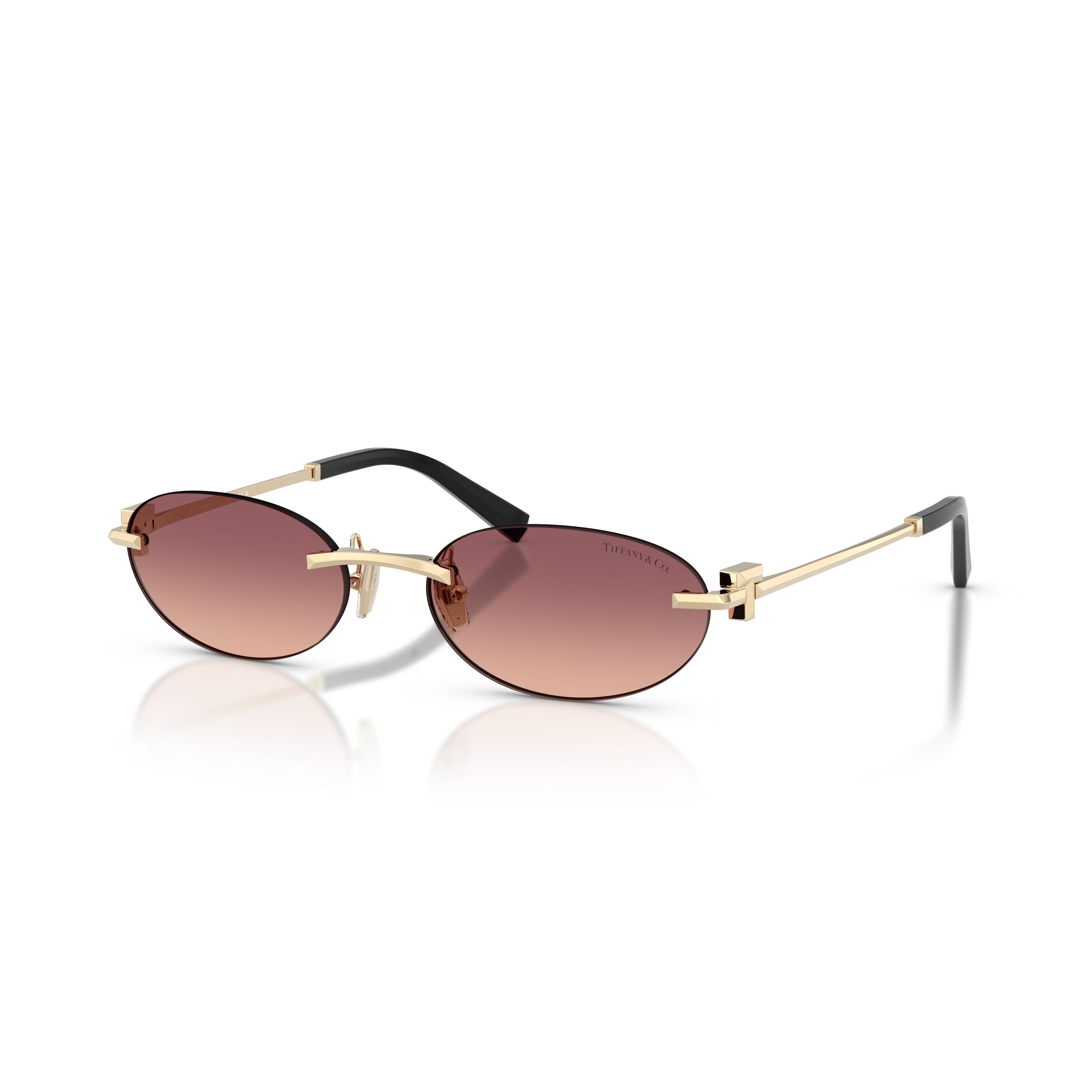 Gradient Tint Oval Sunglasses with Gold Accents