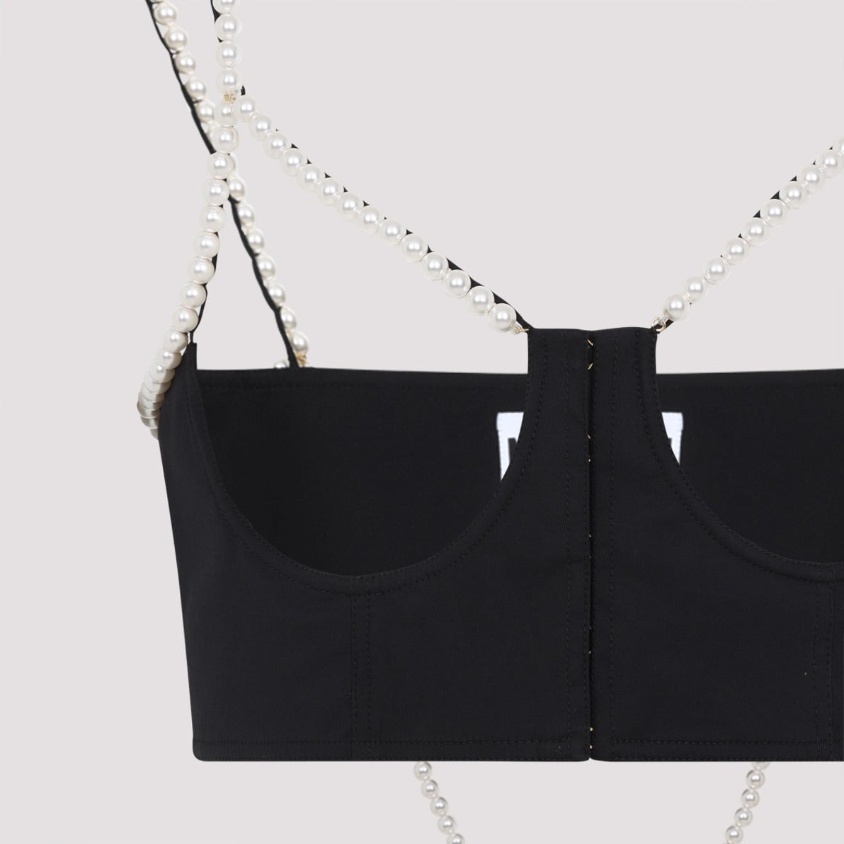 Structured Black Top With Pearl Straps