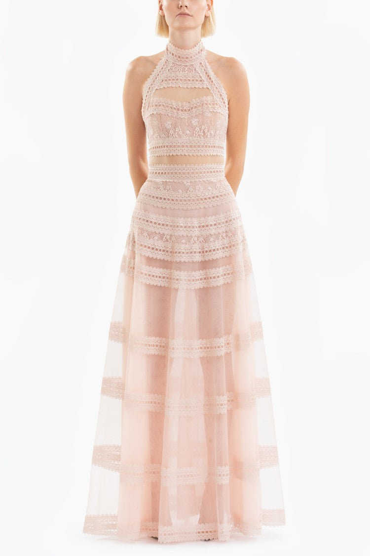 Lace Striped Long Dress