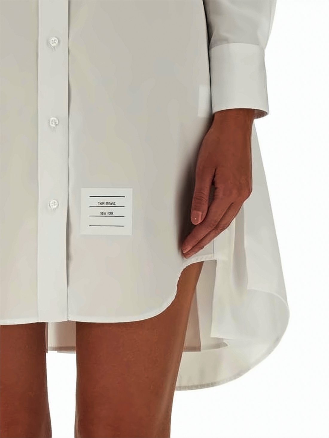 Classic Button-Down Midi Dress with Curved Hem