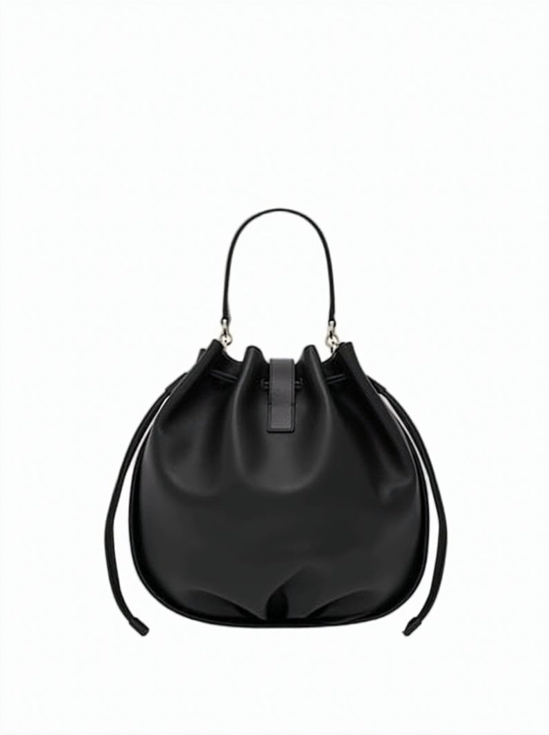 Ruched Calfskin Leather Shoulder Bag With Gold-Tone Clasp