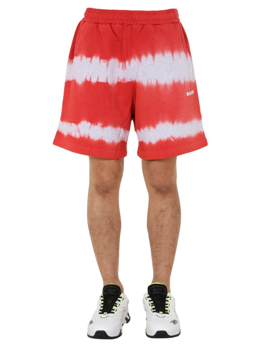 Relaxed Fit Red Tie-Dye Bermuda Shorts