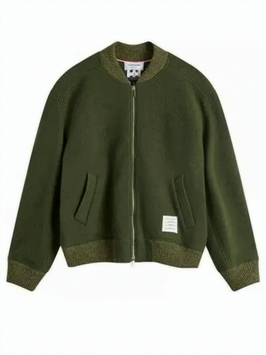 Green Wool Bomber Jacket with Ribbed Cuffs