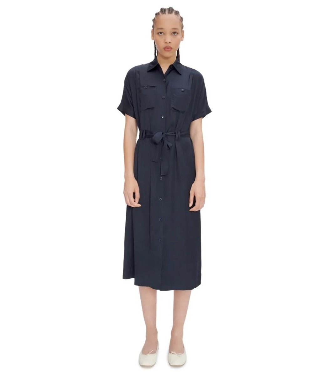 Black Shirt-Dress With Removable Belt And Pockets