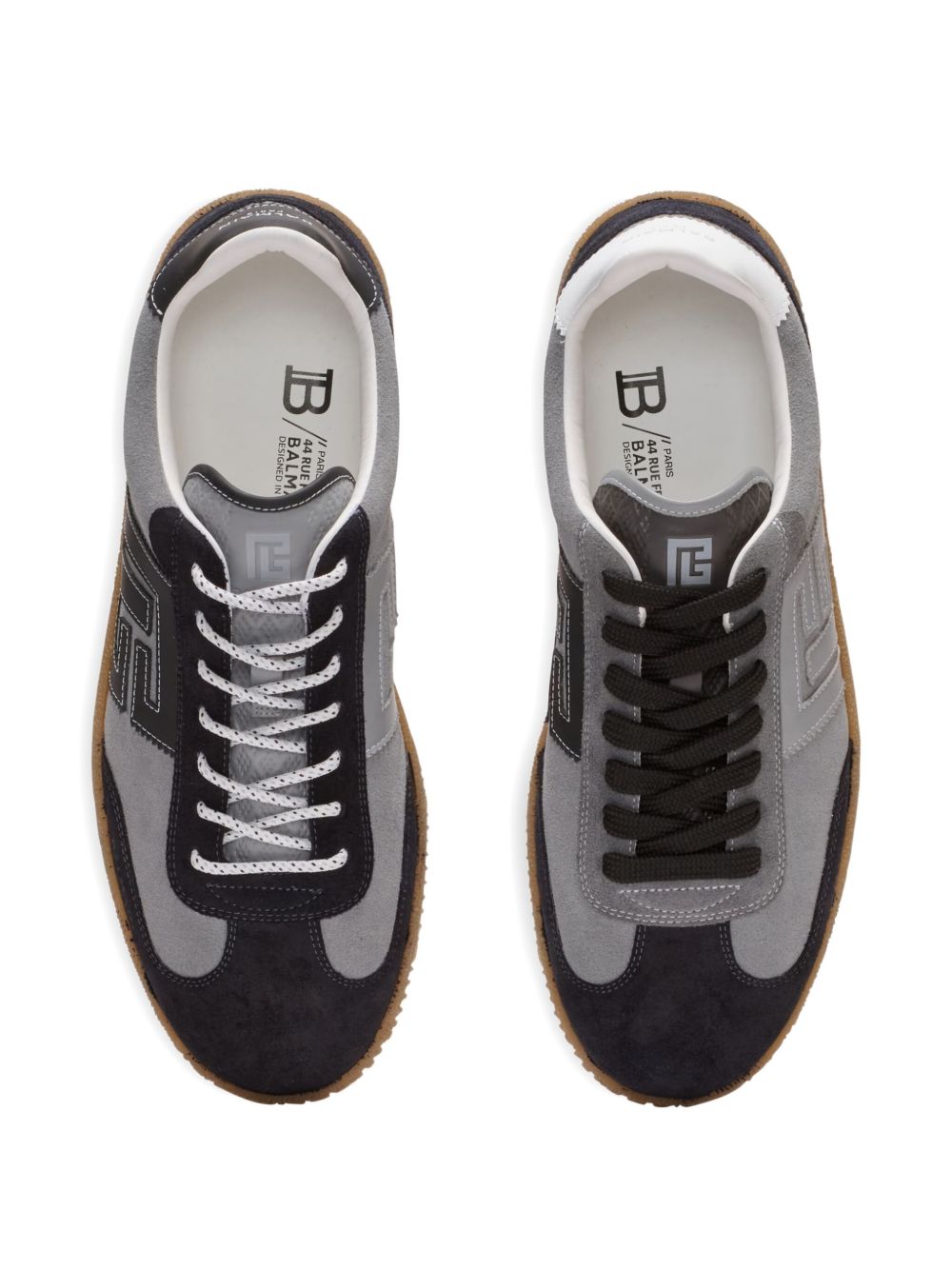 Grey Panelled Suede-Effect Lace-Up Sneakers