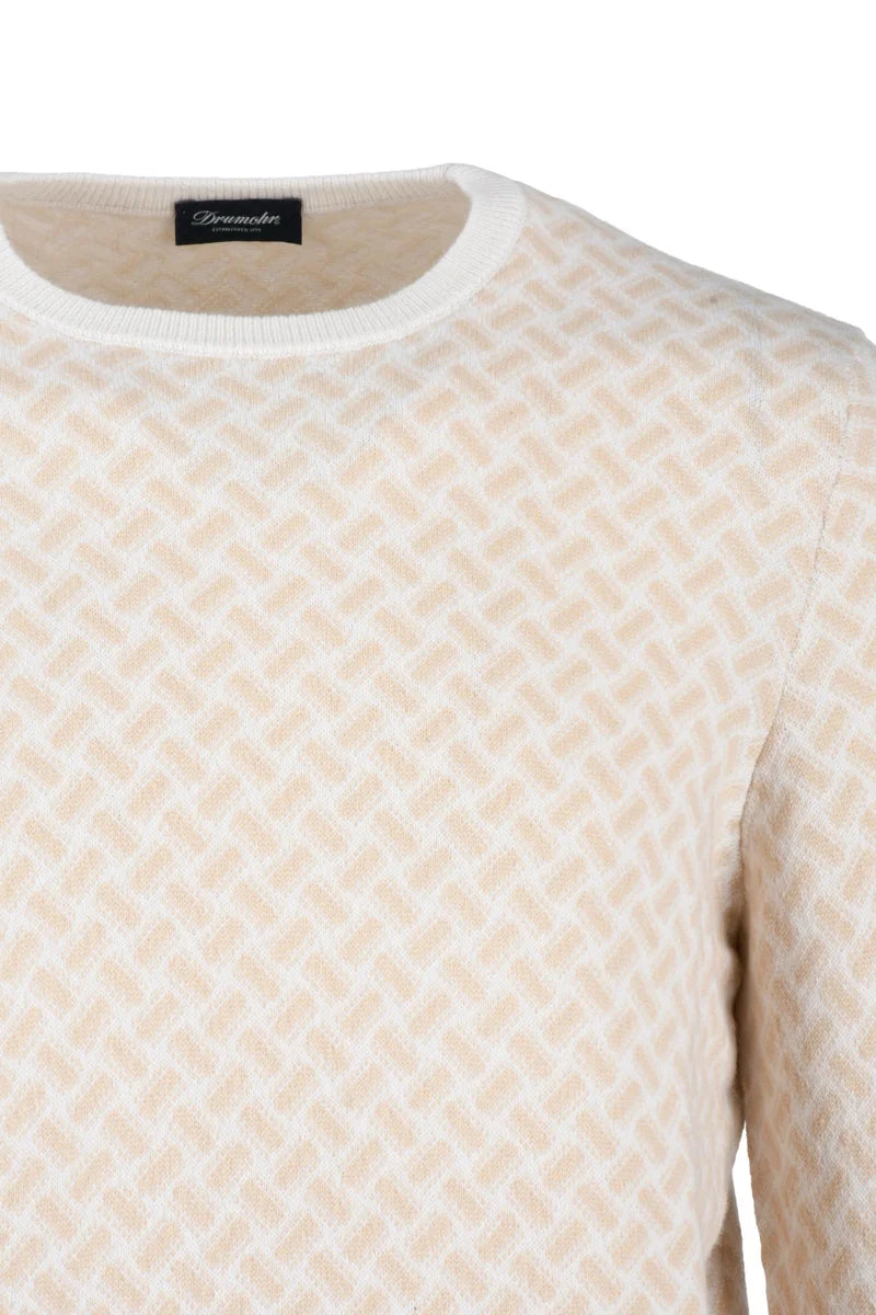 Cashmere Crew Neck Pullover - White/Beige