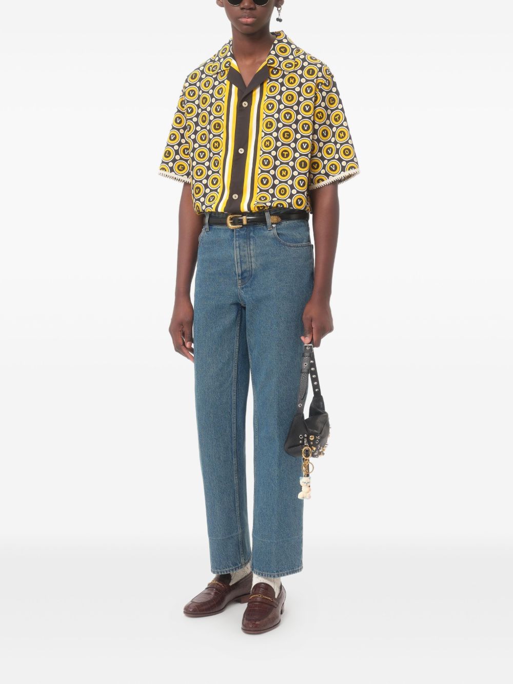 Bold Geometric Patterned Short-Sleeved Shirt