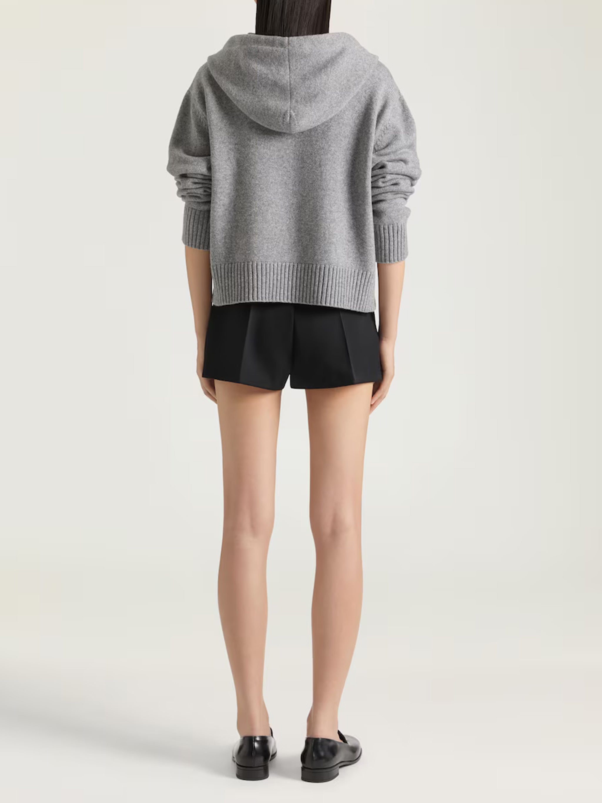 Zip Up Cropped Hooded Wool Cardigan