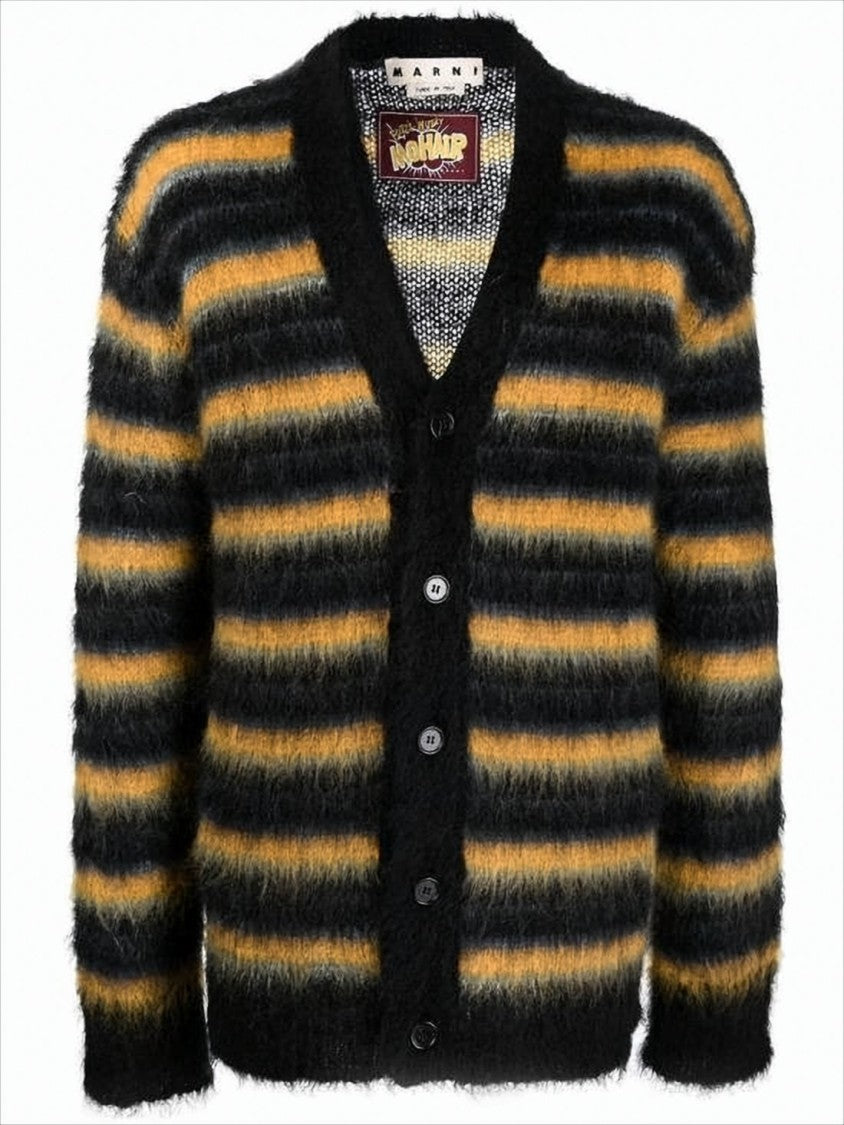 Horizontal Striped Fuzzy Mohair Cardigan