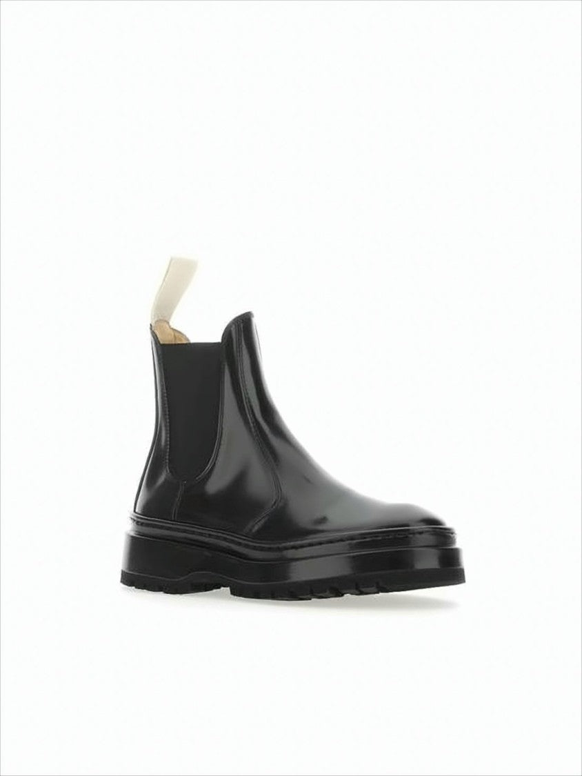 Polished Leather Ankle Boots with Elastic Side Panels