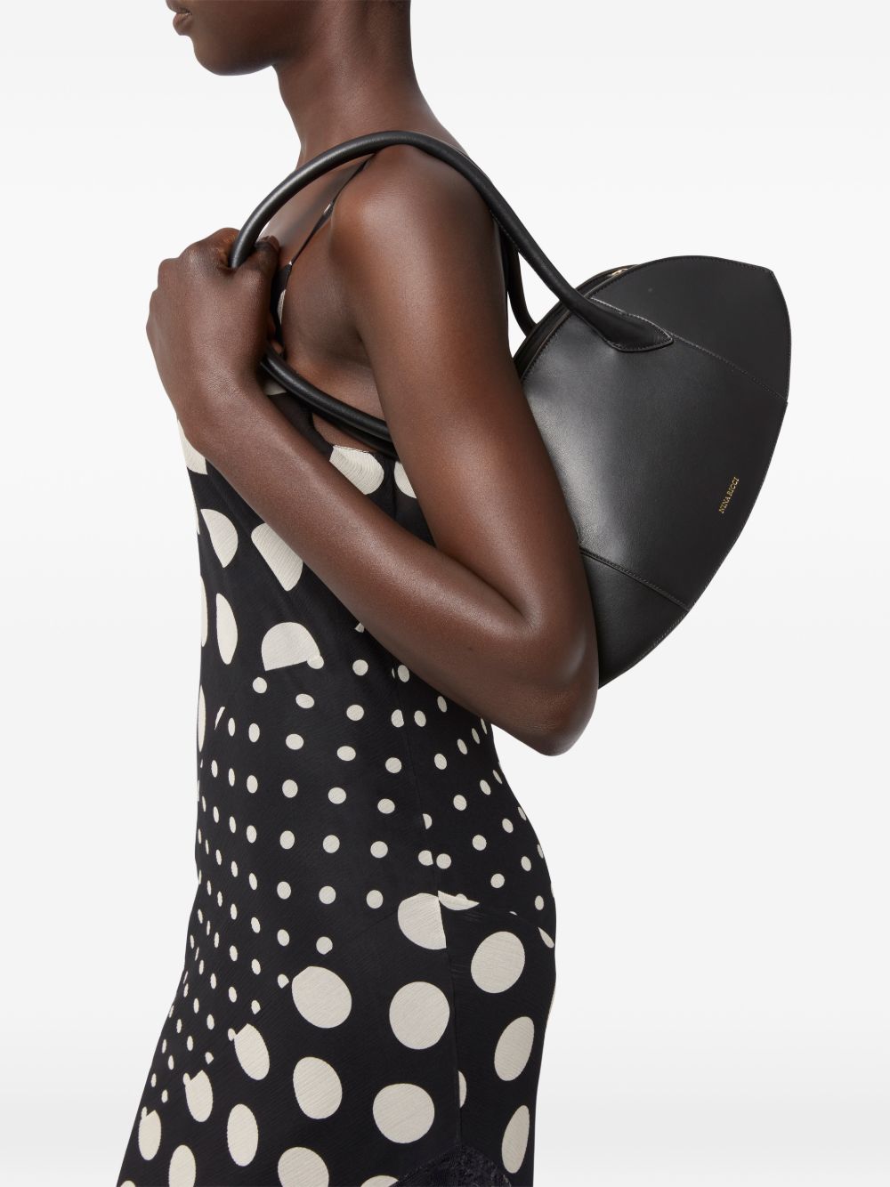 Elongated Oval Black Silk And Nylon Bag