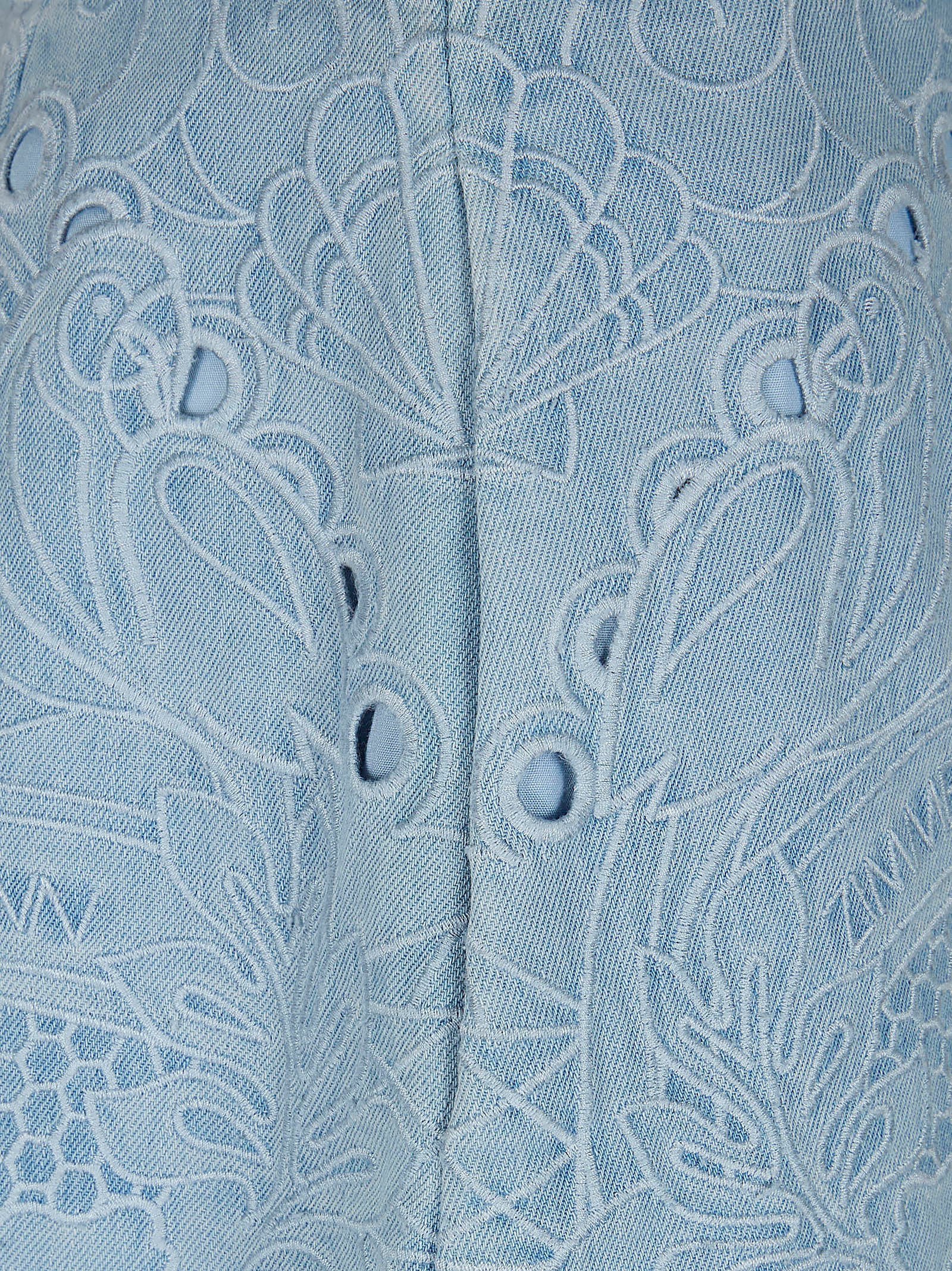 Blue Cotton Bermuda Shorts with Embroidery