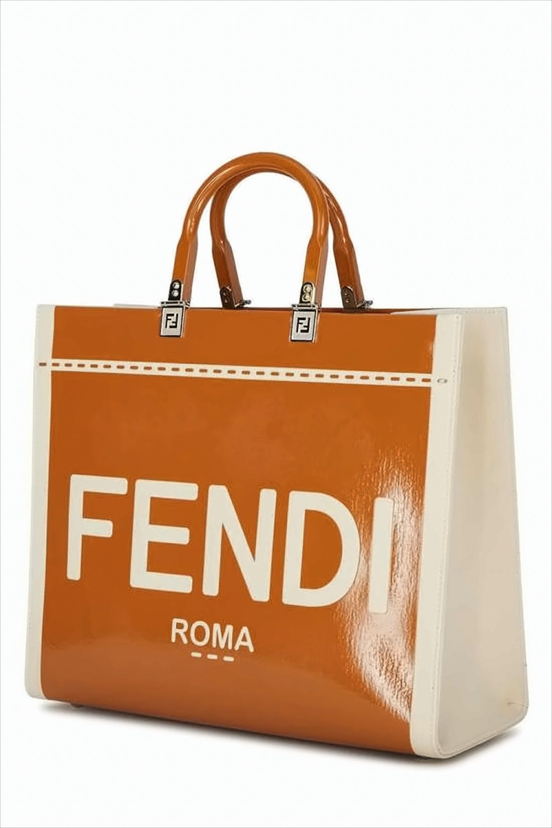 Glossy Orange Patent Leather Tote Bag