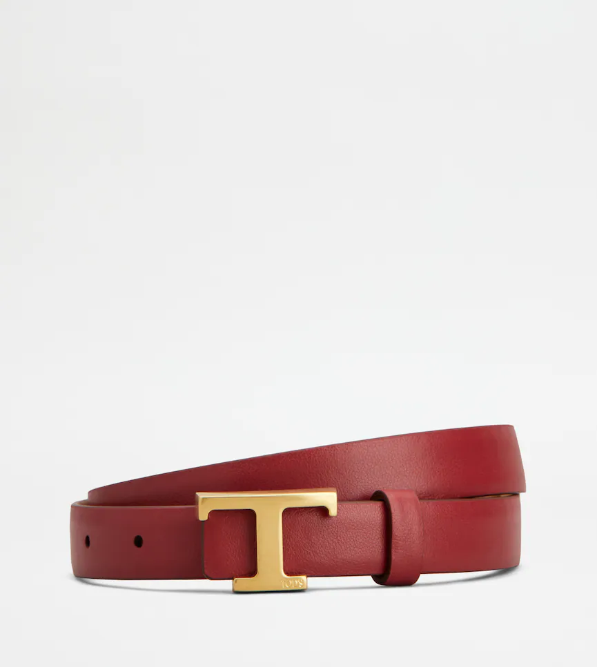 Reversible Leather Belt With Gold-Tone T-Buckle