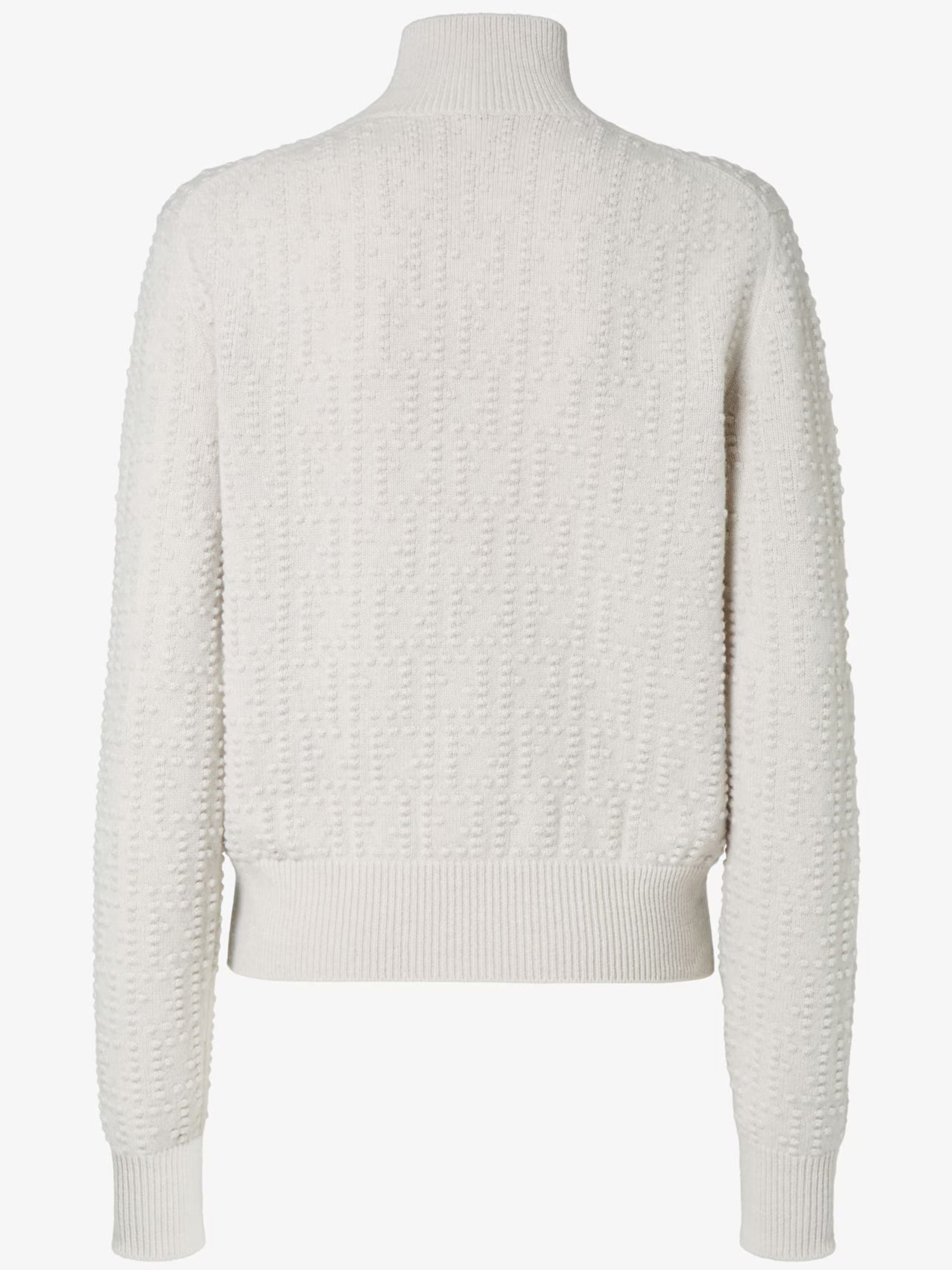 White Textured Knit Mock Neck Sweater