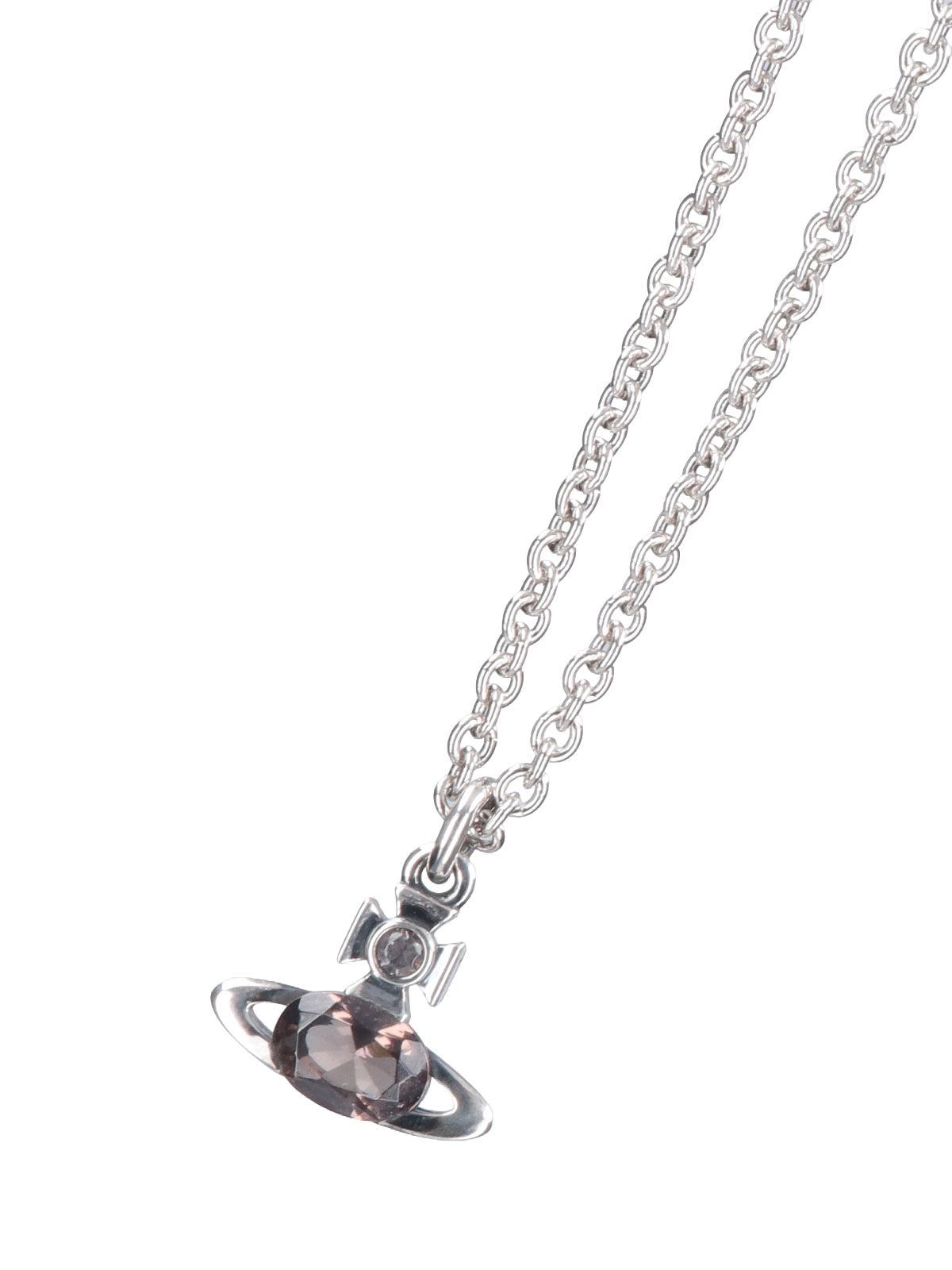 Silver Orb Pendant Strass Brass Necklace