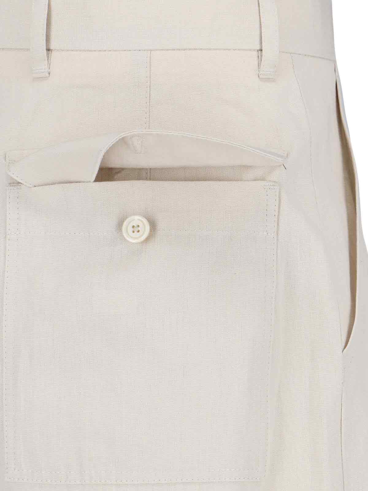 Cream Linen-Cotton Blend Tailored Shorts
