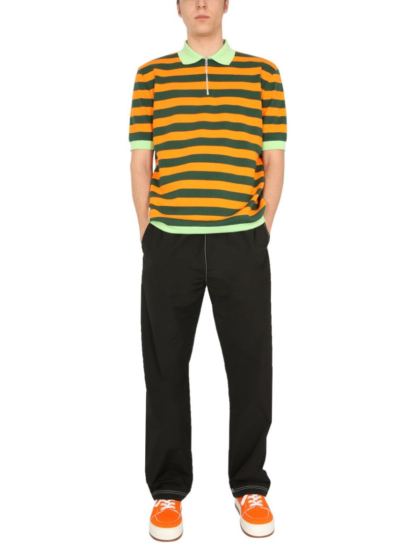 Horizontal Striped Knitted Polo Shirt