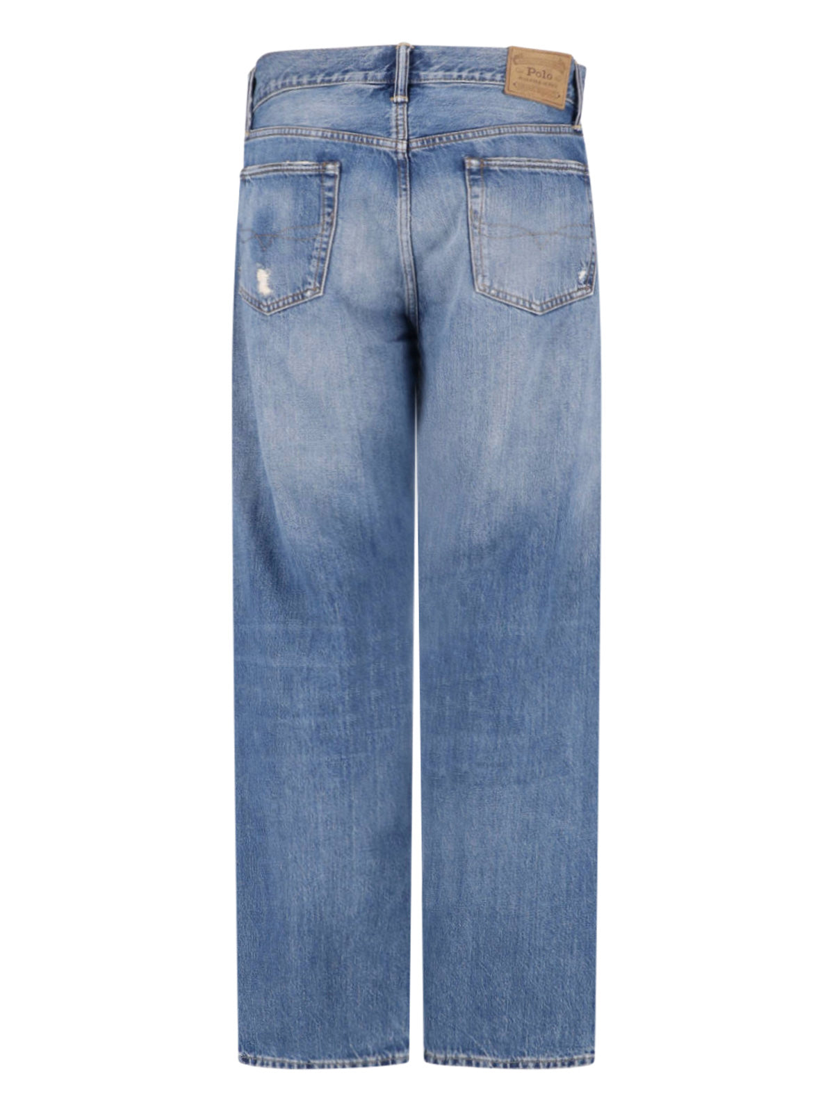 Blue Distressed Straight-Leg Denim Jeans