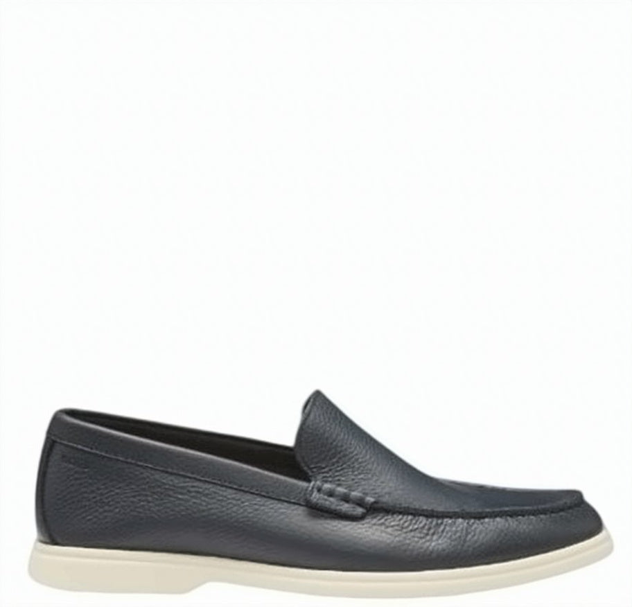 Blue Grained Leather Loafers