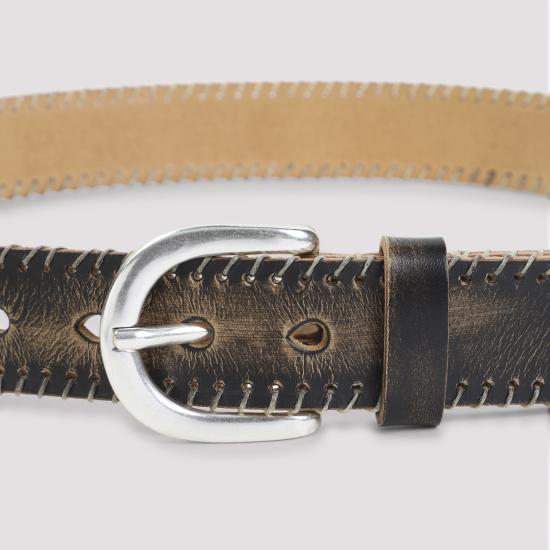 Distressed Black Cowhide Leather Belt