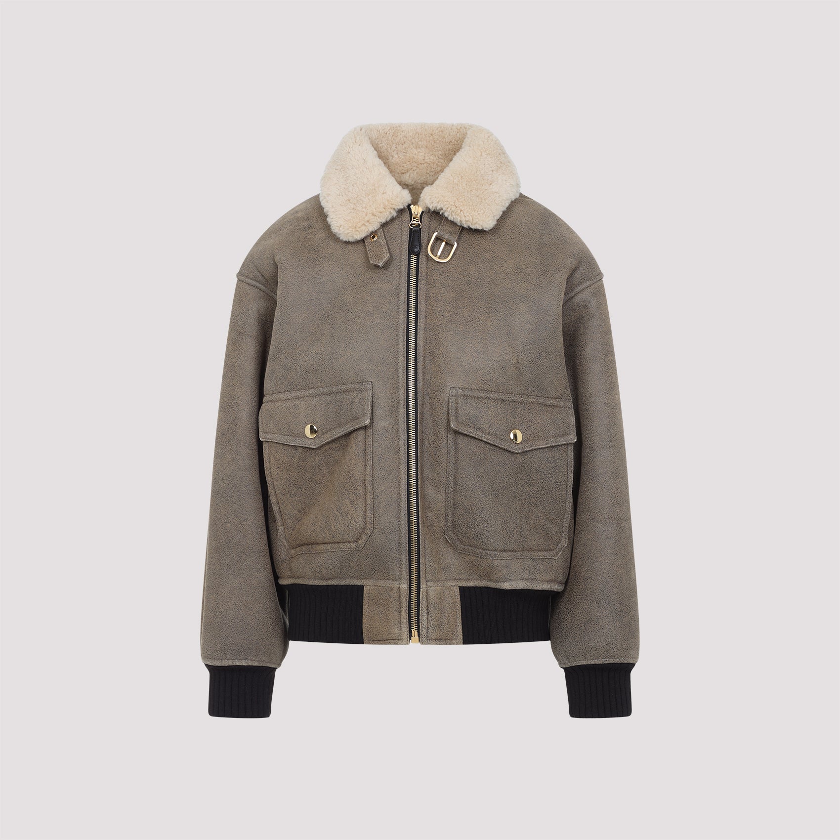 Cropped Army Green Lamb Leather Aviator Jacket