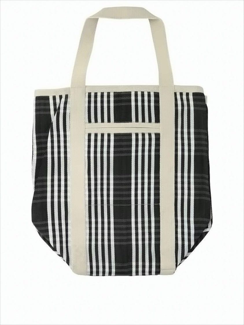 Plaid Tote Bag with Cream Handles