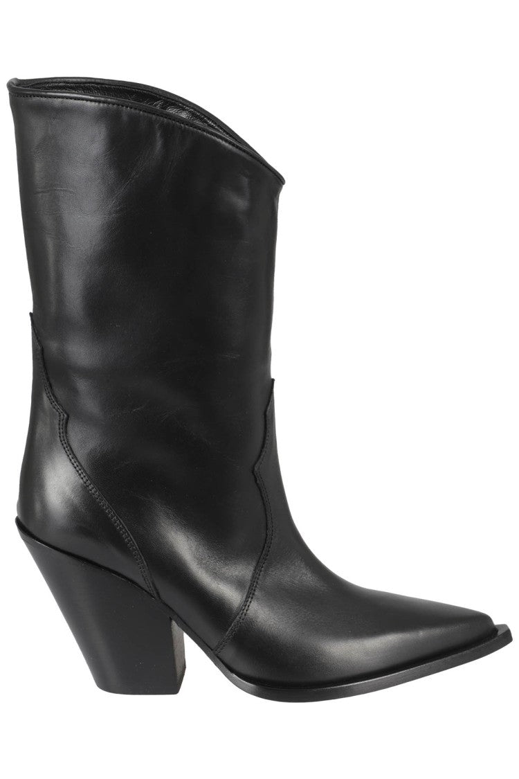 Pointed Toe Black Leather Cowboy Boots