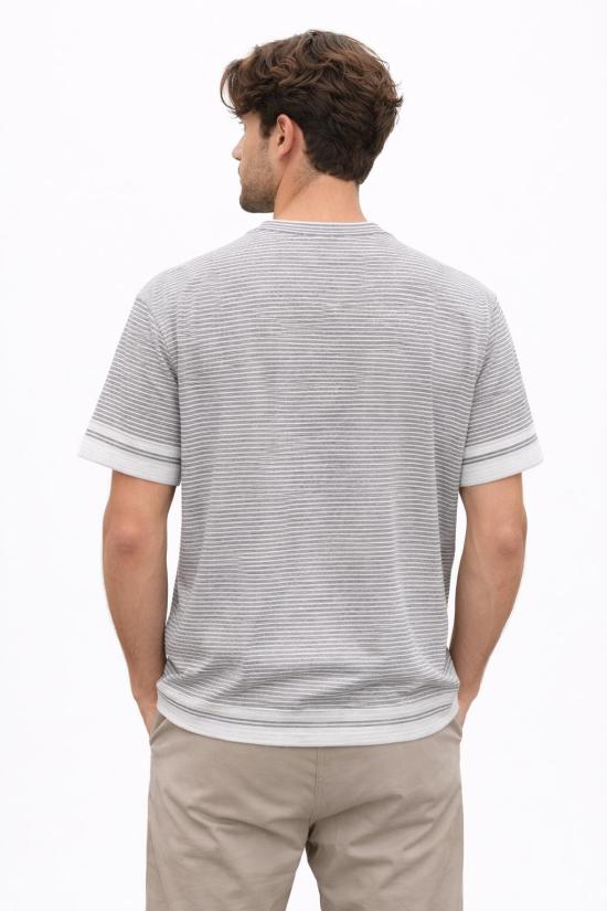 Horizontal Stripe Short-Sleeve T-Shirt With Contrasting Cuffs