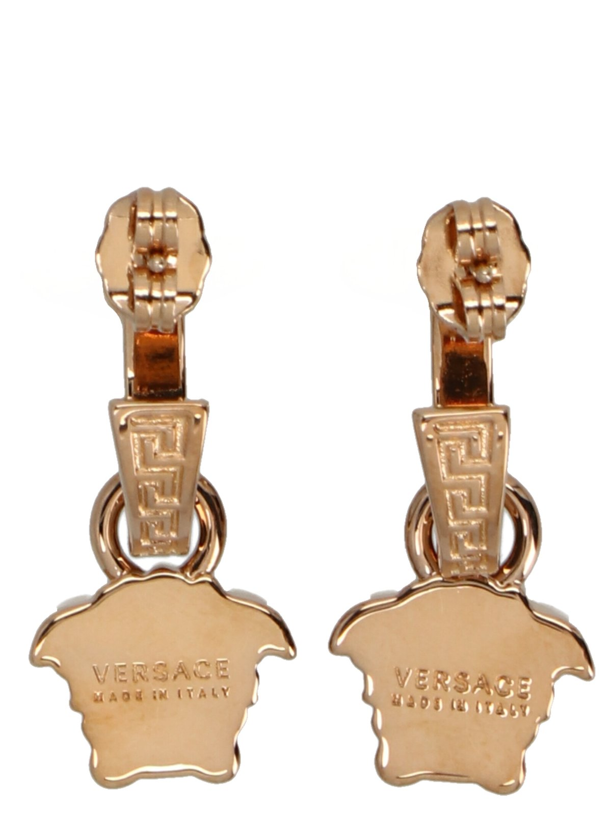 Gold Brass Hoop Earrings with Medusa Charm