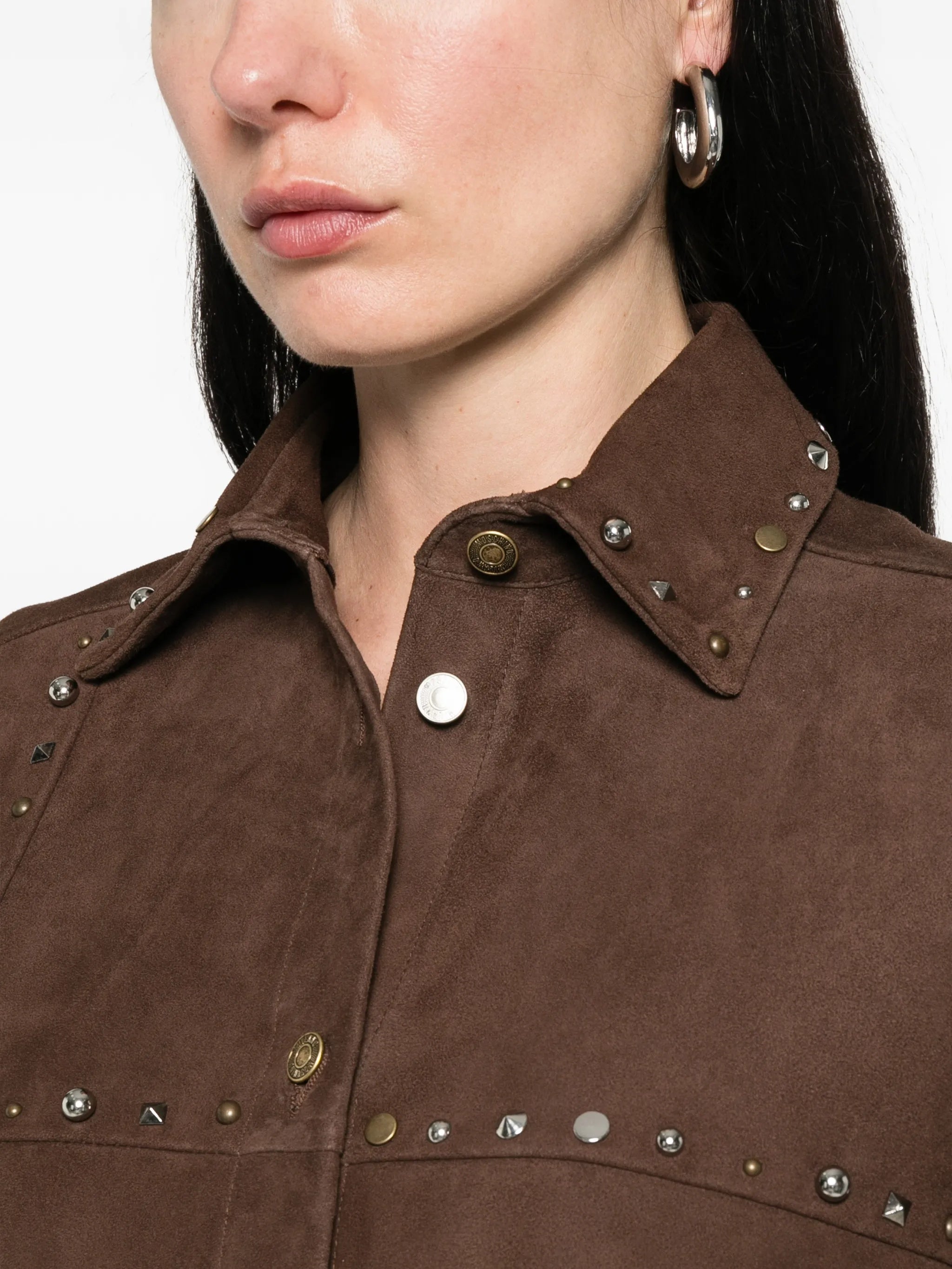 Brown Suede Shirt With Metallic Stud Detailing