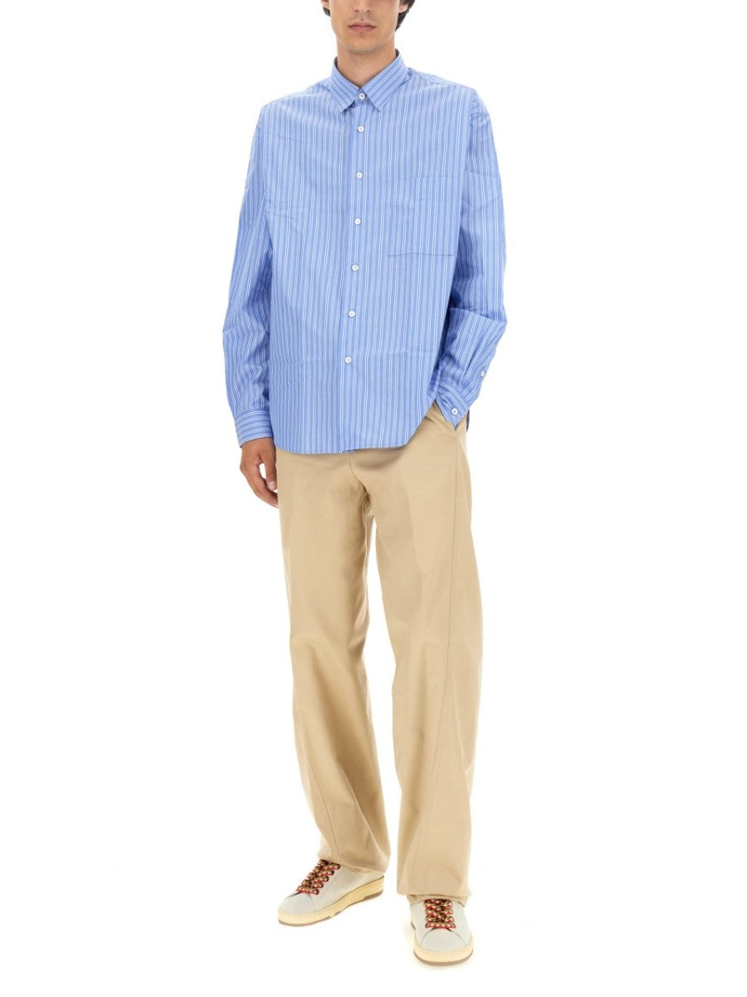 Vertical Stripe Oversize Fit Shirt In Cotton