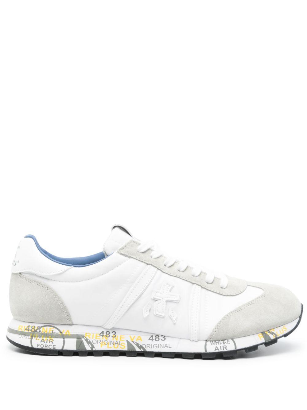 White Nylon Suede Lace-Up Sneakers