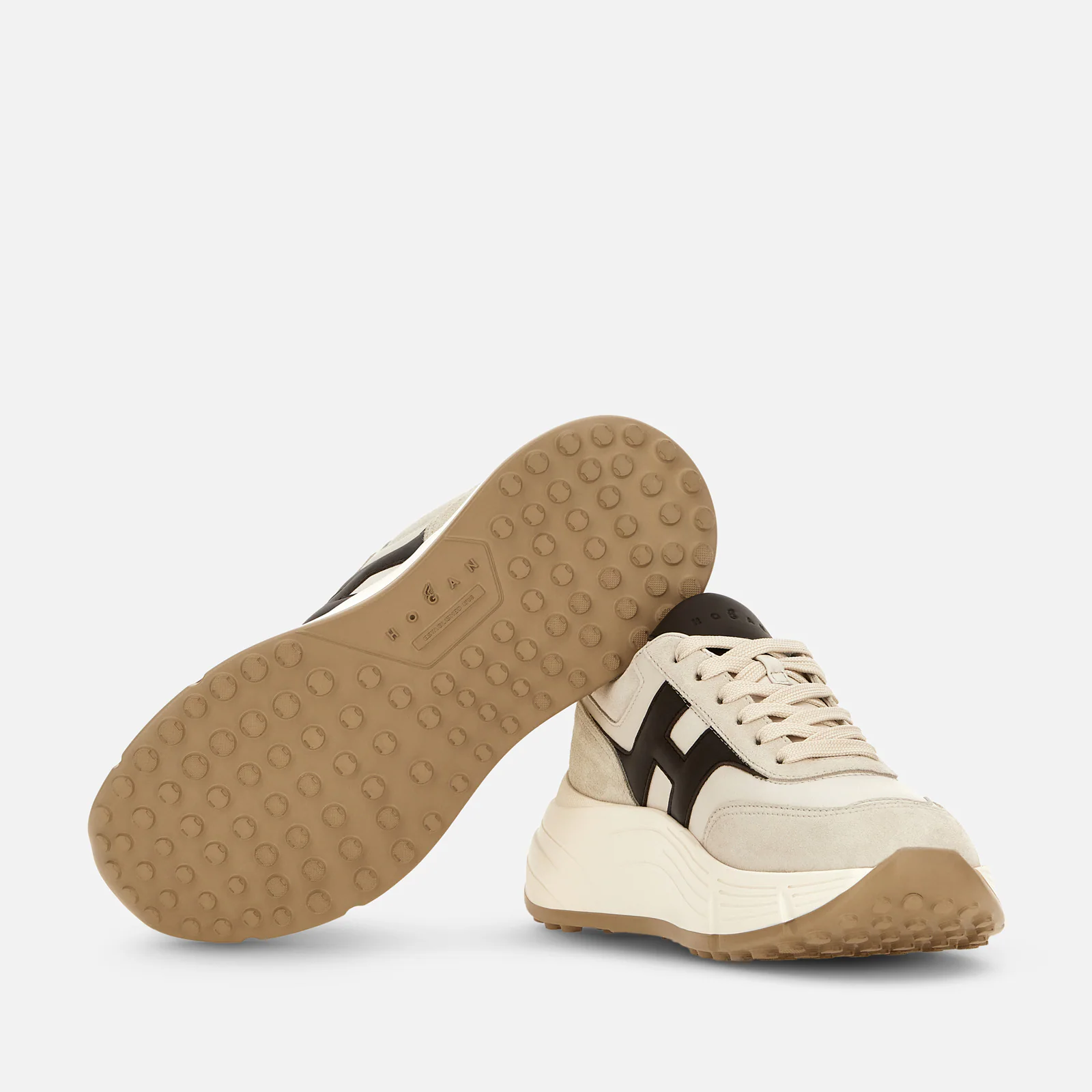 Beige And Brown Lace-Up Shoes With Sole