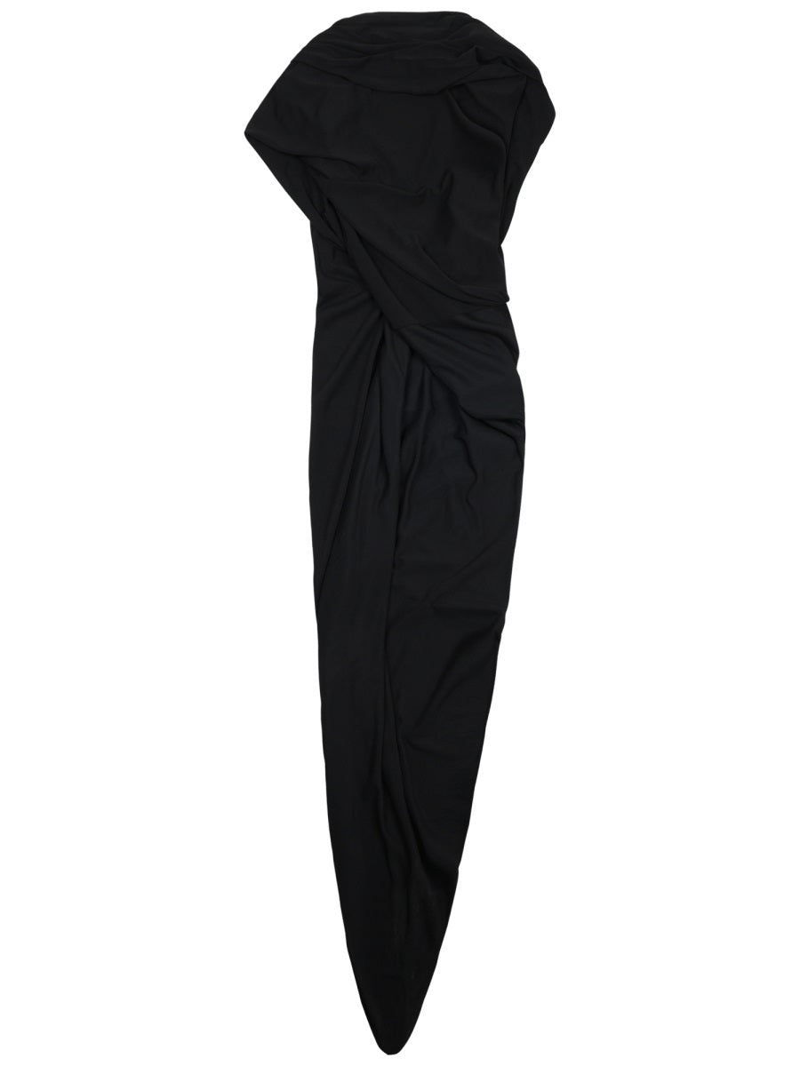 Draped Midi Dress With Asymmetrical Hemline