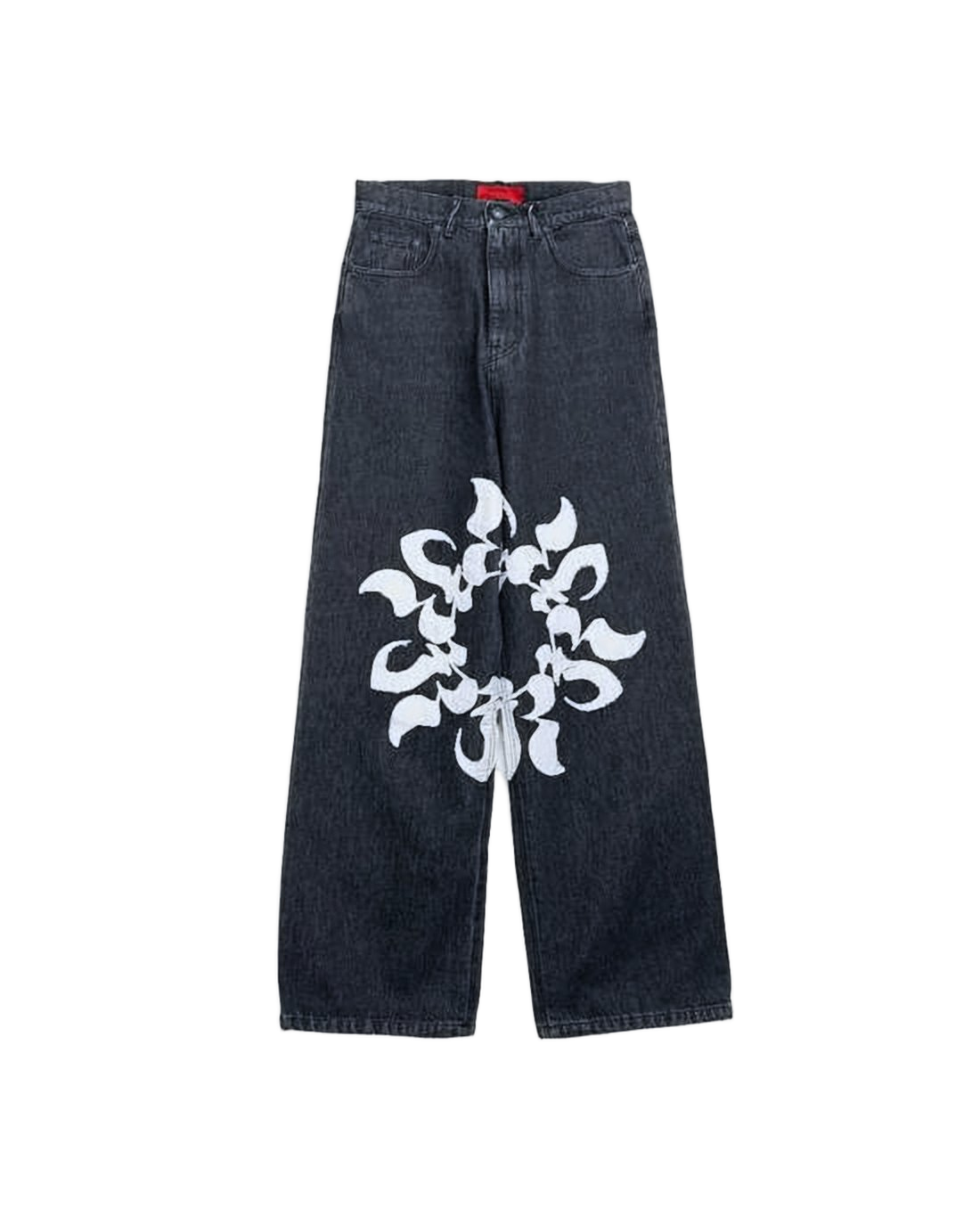 Wide-Leg Denim Pants with Graphic Flame Design