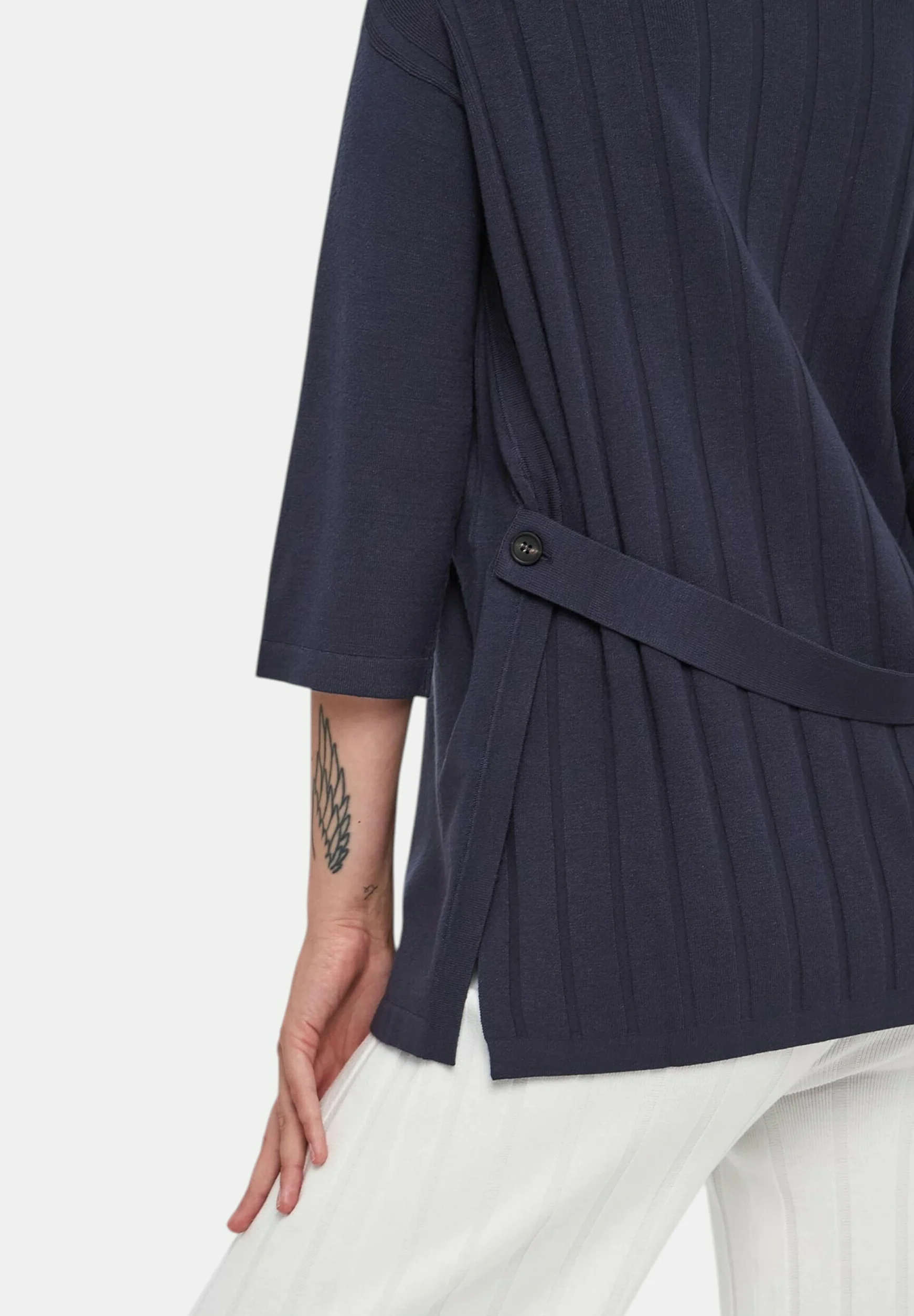 Ribbed Back Blouse With Fabric Belt