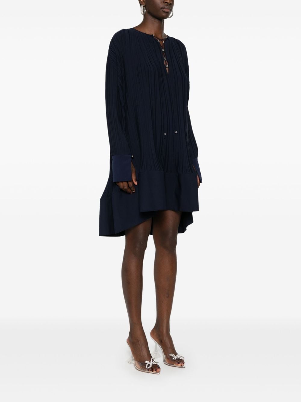 Navy Blue Plissé Effect Dress