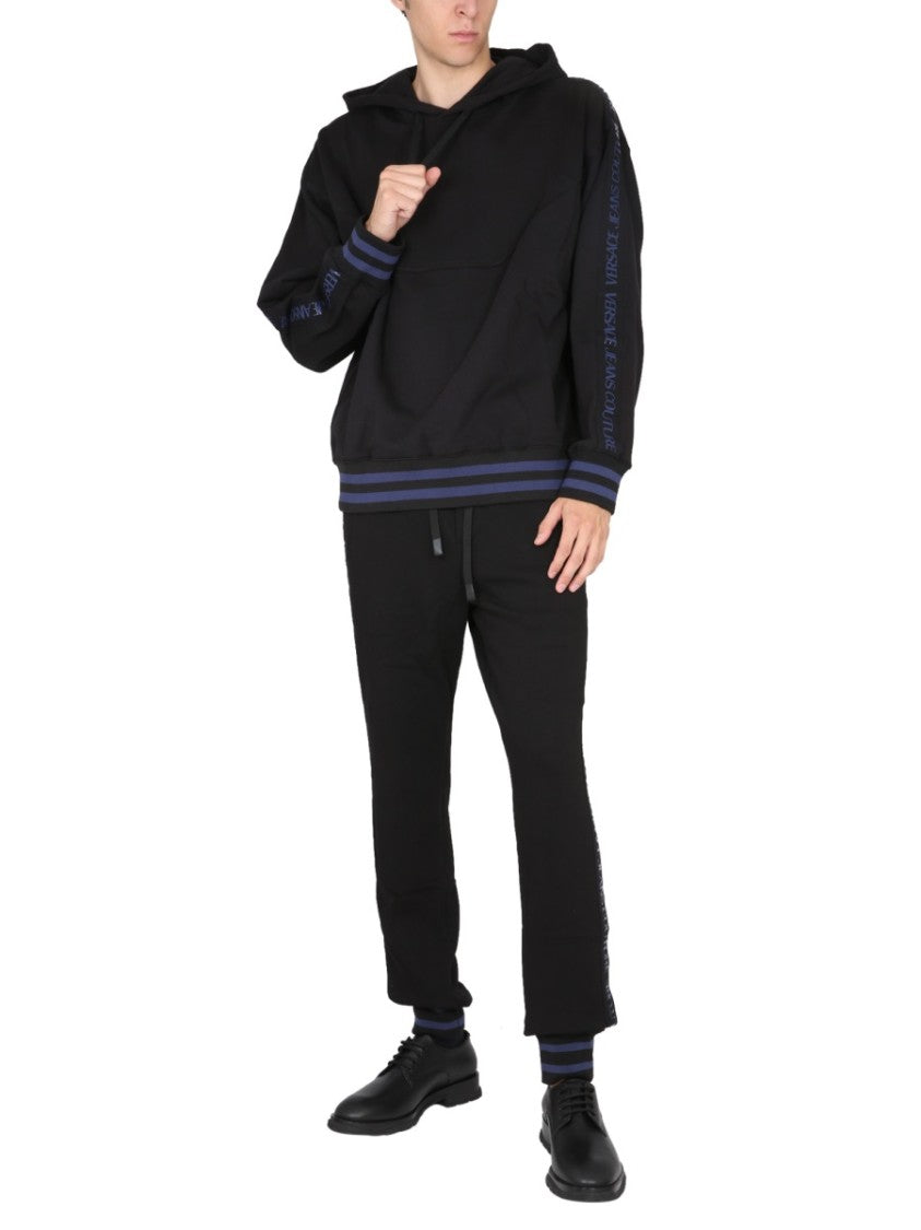 Solid Black Hoodie With Drawstring