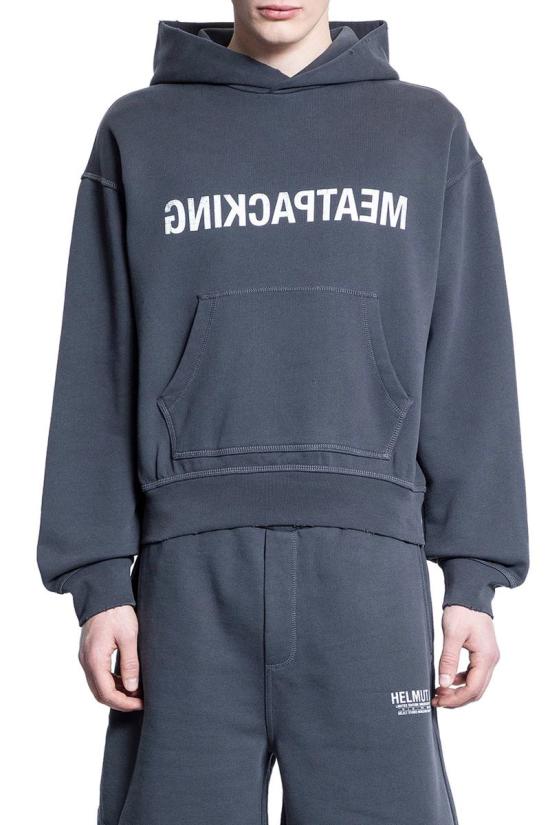 Cropped Hoodie with Reversed Text Print and Relaxed Fit