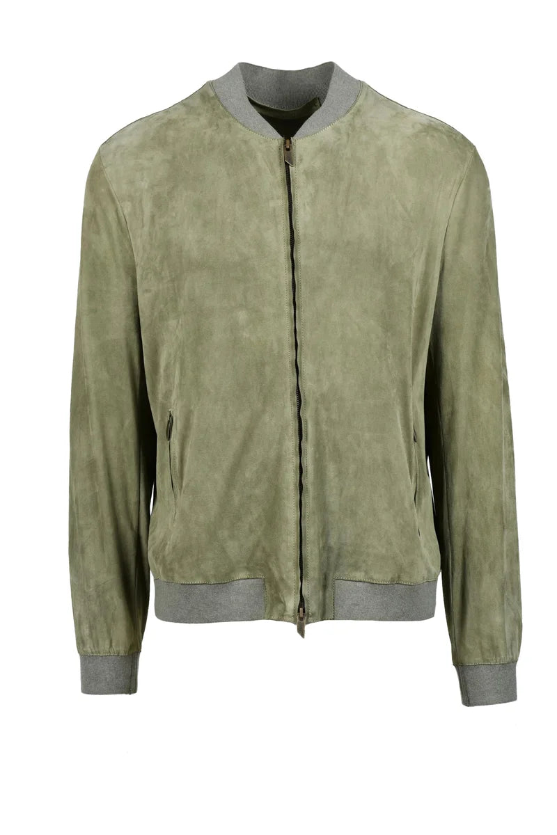 Suede Jacket with Zip - Sage Green