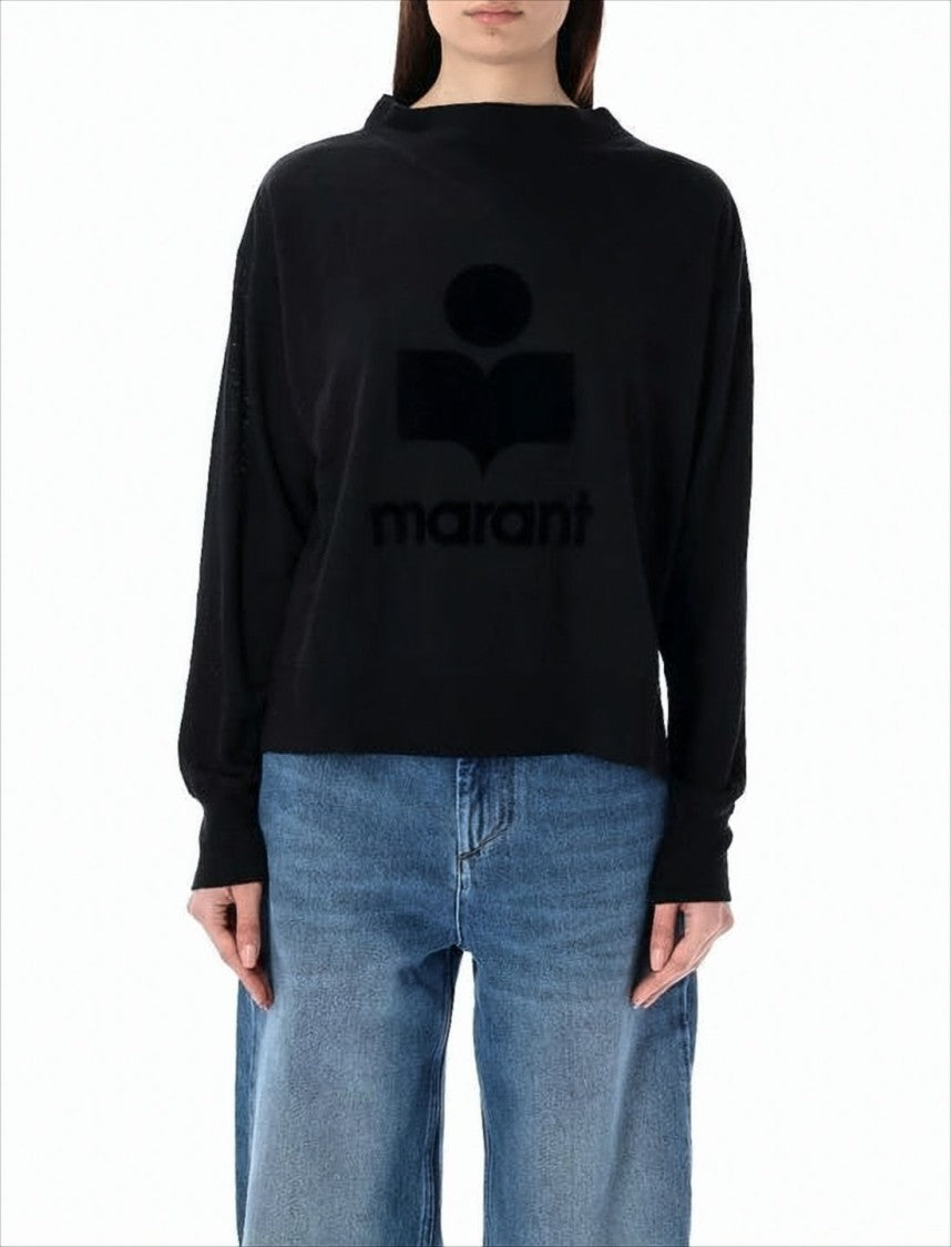 Relaxed Fit Black Linen Long-Sleeve Top with Graphic Design