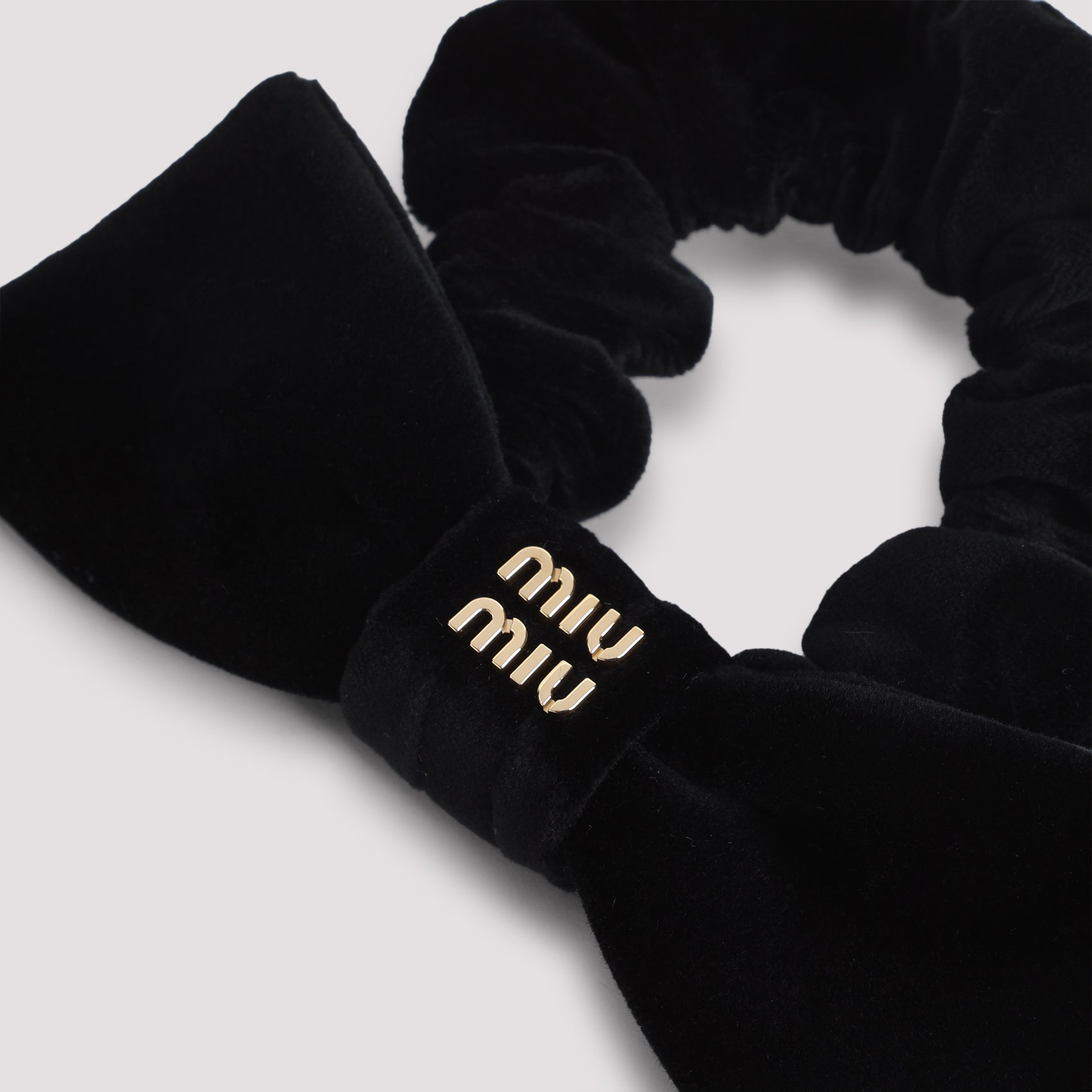 Plush Black Velvet Bow Scrunchie