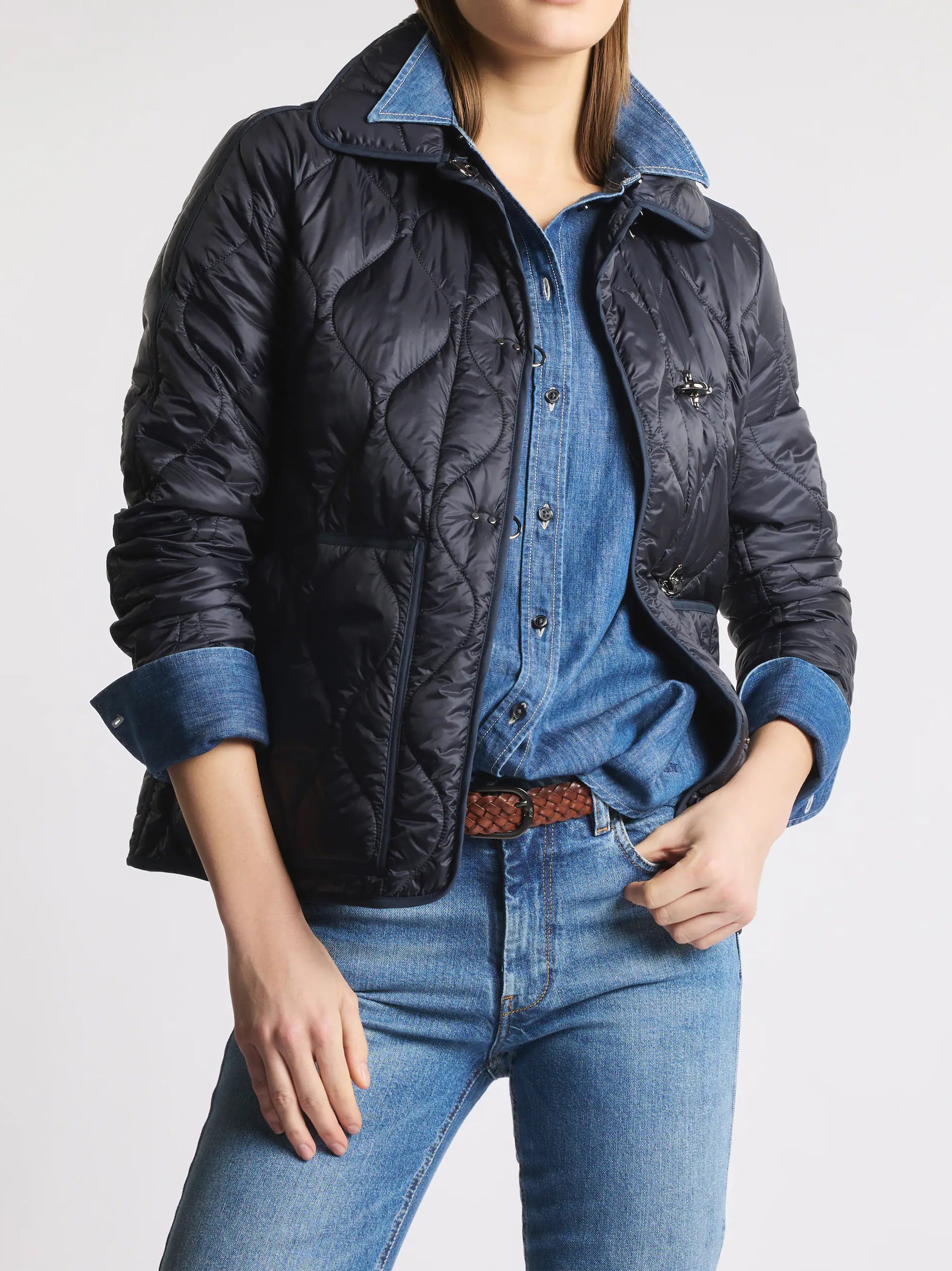 Quilted Black Wave Stitched Toggle Jacket