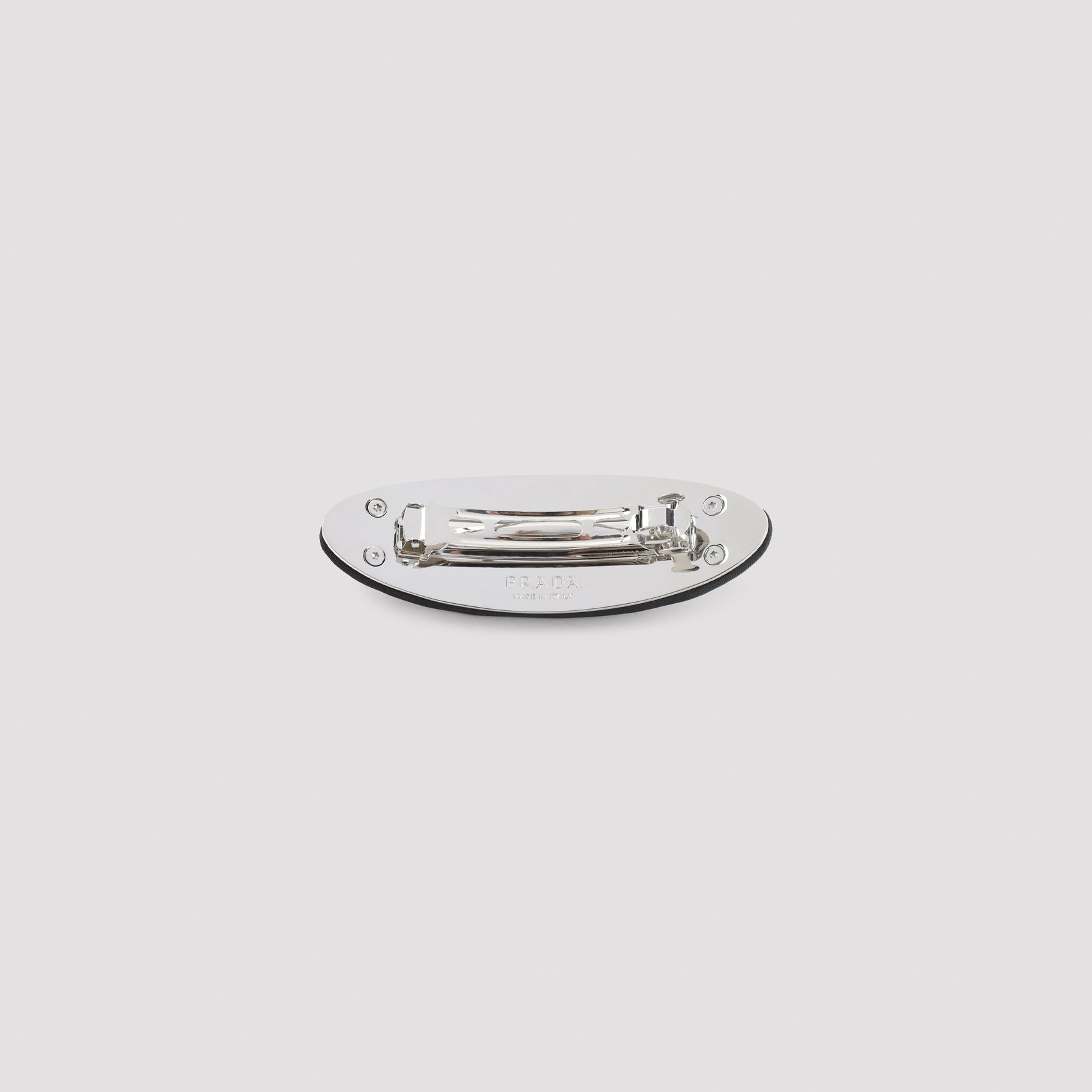 Oval Hair Barrette with Triangular Logo Plaque