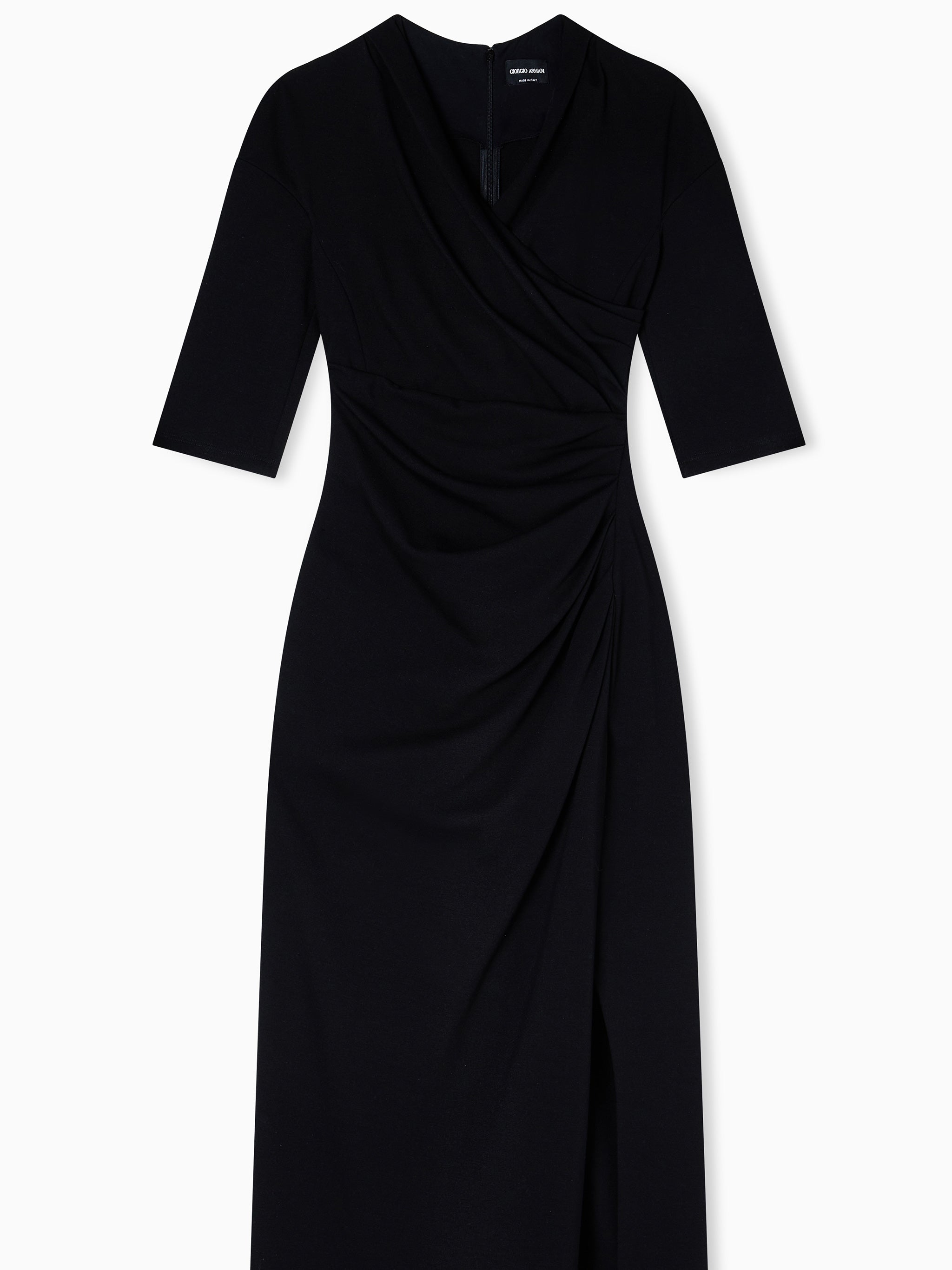 Fitted Black Midi Wrap Draped Dress