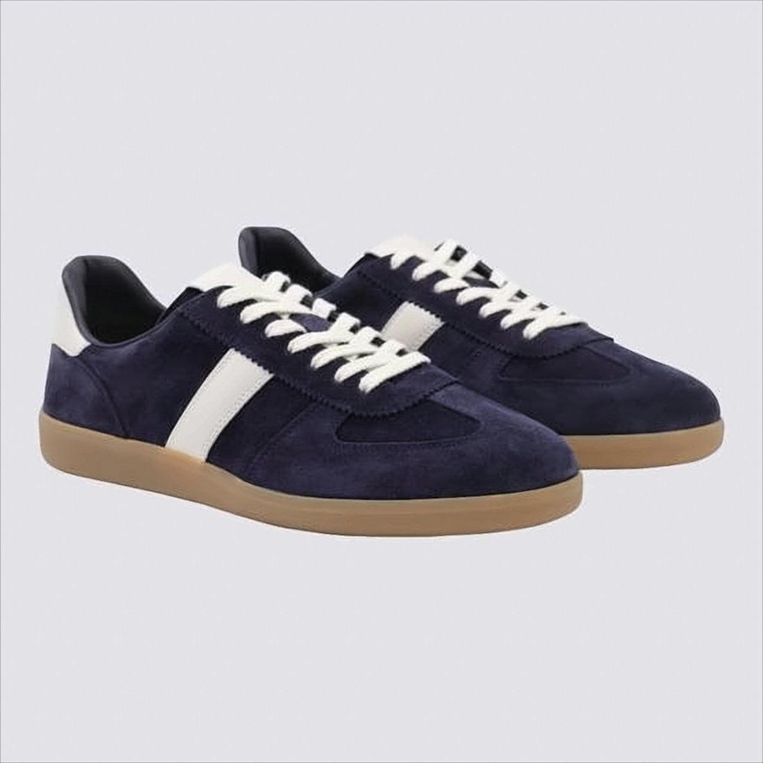 Navy Suede Sneakers With White Leather Accents